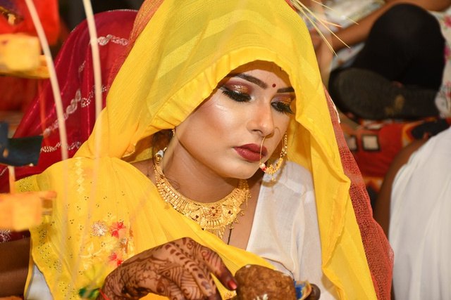 Bride during a haldi ceremony